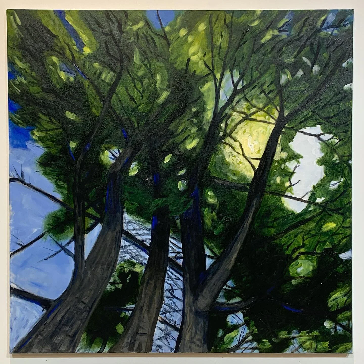 Not quite done &ldquo;sunlight through pines&rdquo; but I&rsquo;m really enjoying working on this large 40x40 #novascotia #novascotiaart