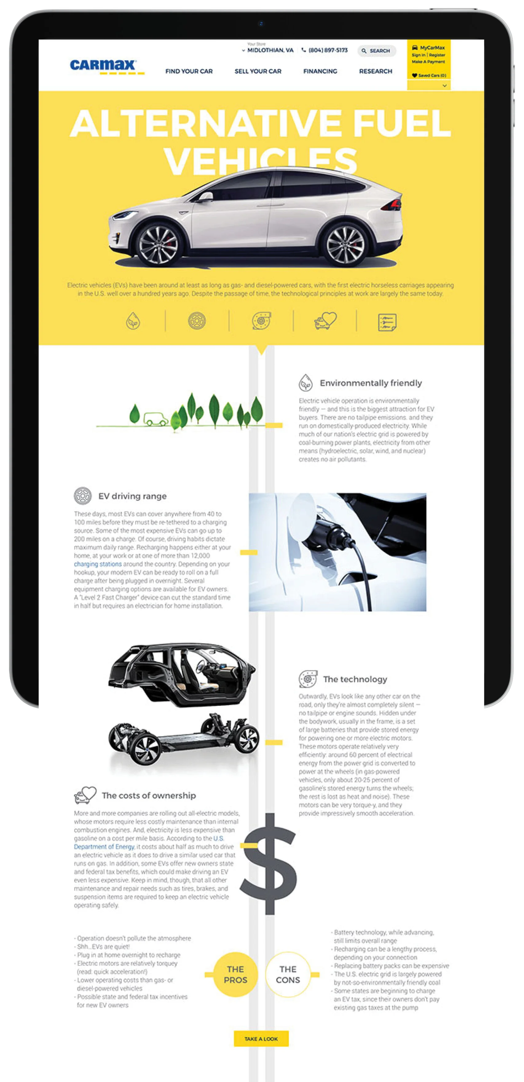 CarMaxVisual: I tried to create eye-catching moments with bright colored background and cut out car image.&nbsp;Functionality: Icons are clickable and it will be jump linked to the relevant section below. Consumers search for information but they ca…