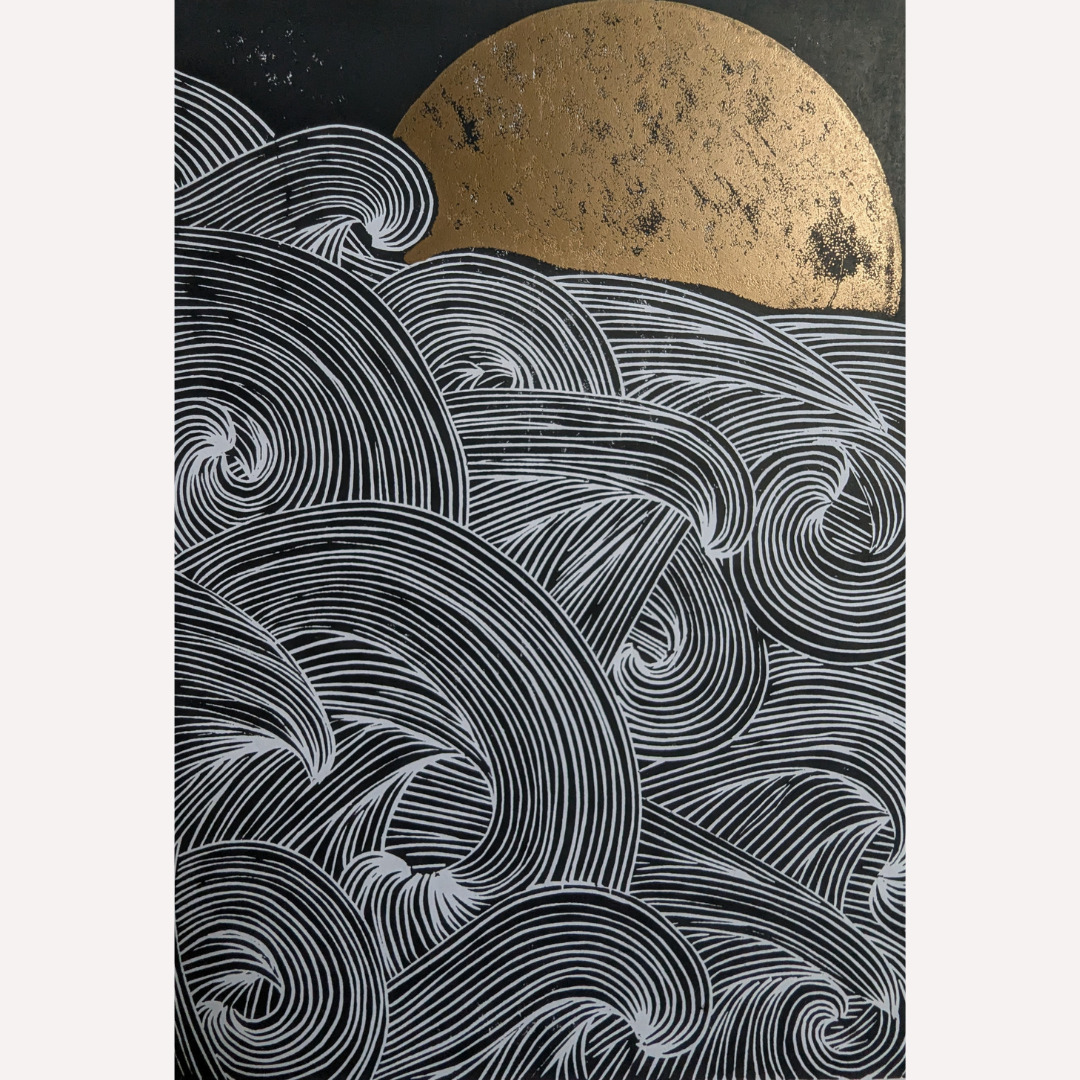 BIG MOON #5 | ORIGINAL LINO CUT | TESS WILLOUGHBY