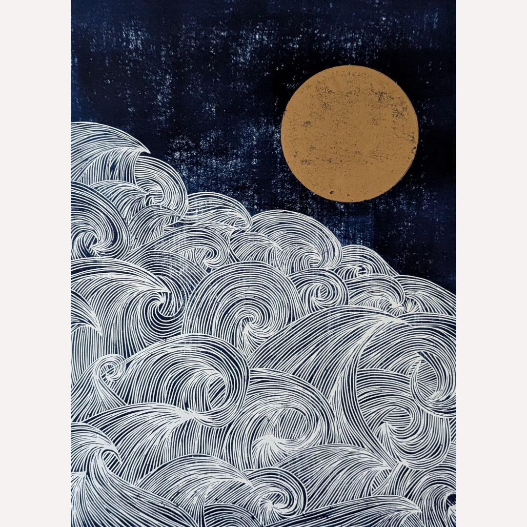 BIG SEA & MOON 1 | ORIGINAL LINO CUT | 30cm x 40cm
