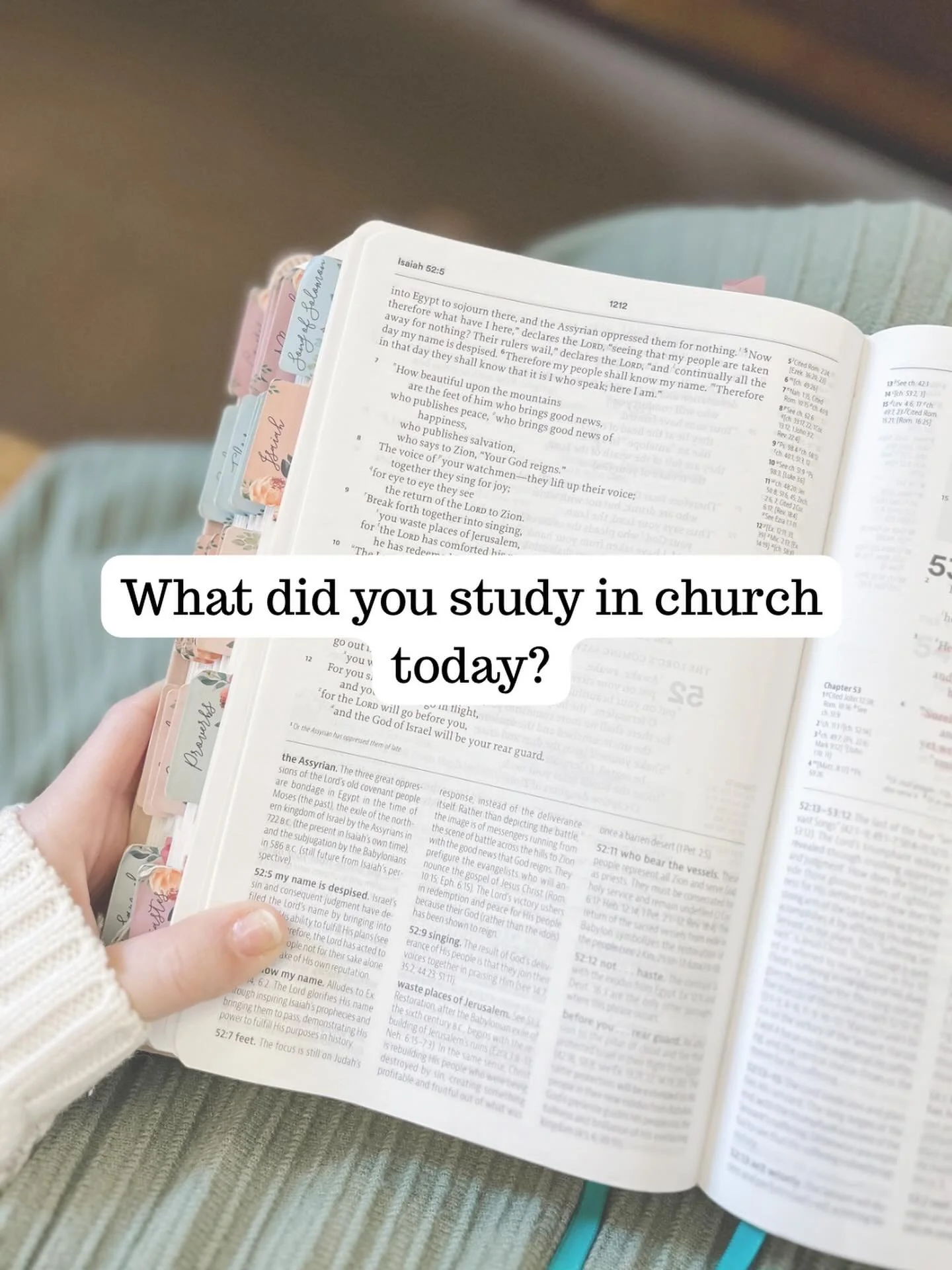 Happy Lord&rsquo;s Day! We&rsquo;re in Isaiah 52 right now. What was the sermon about at your church today? 

#sundayworship #solascriptura #reformedtheology #christianmoms