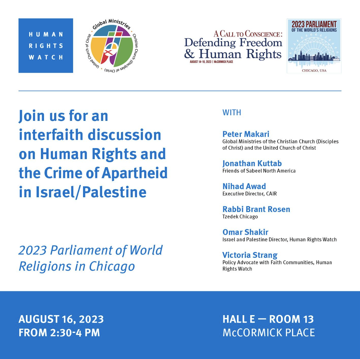 2023 Parliament of World Religions: An Interfaith Discussion on Human Rights and the Crime of Apartheid in Israel/Palestine