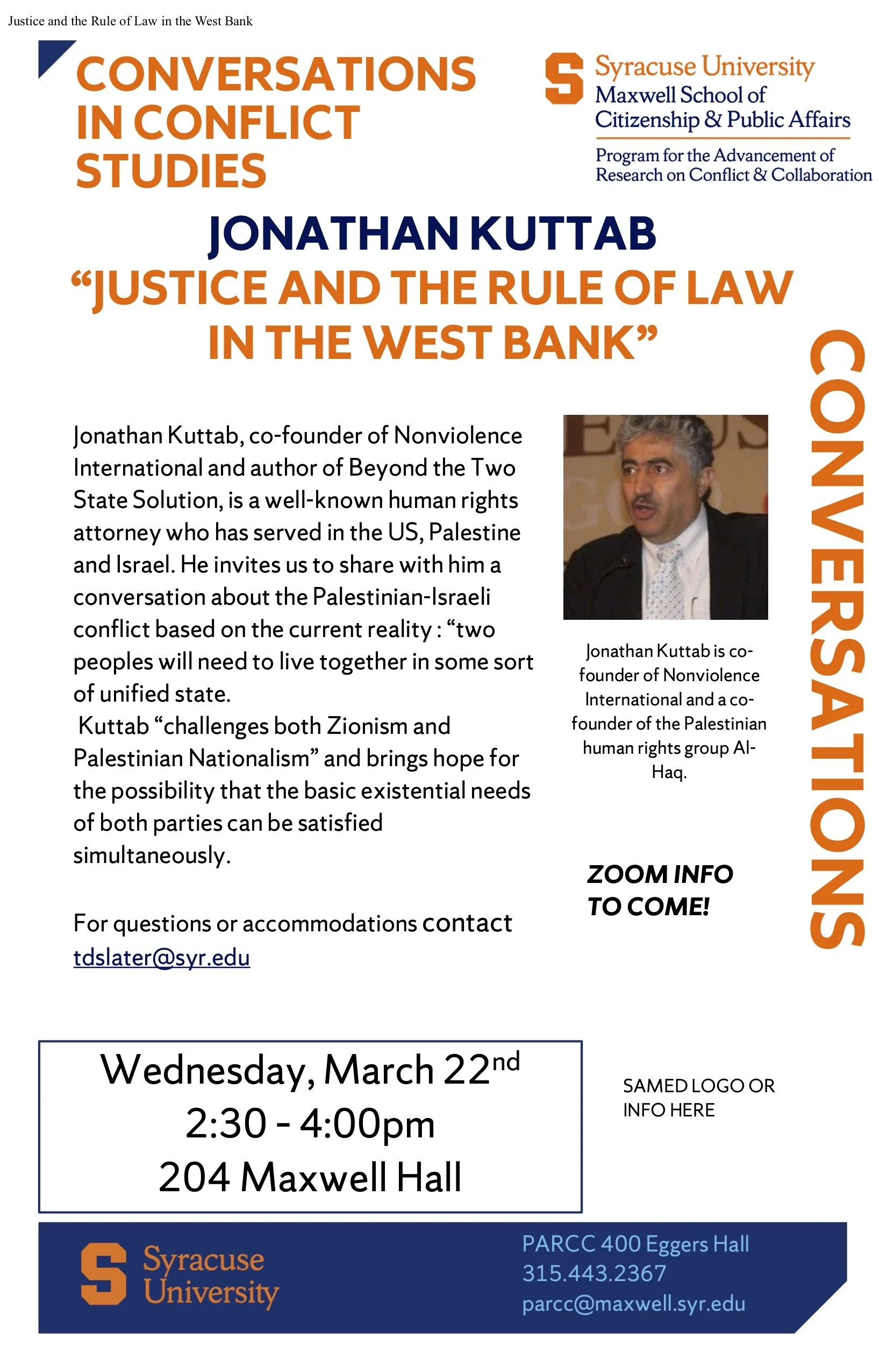 Justice and the Rule of Law in the West Bank: Jonathan Kuttab at Syracuse University