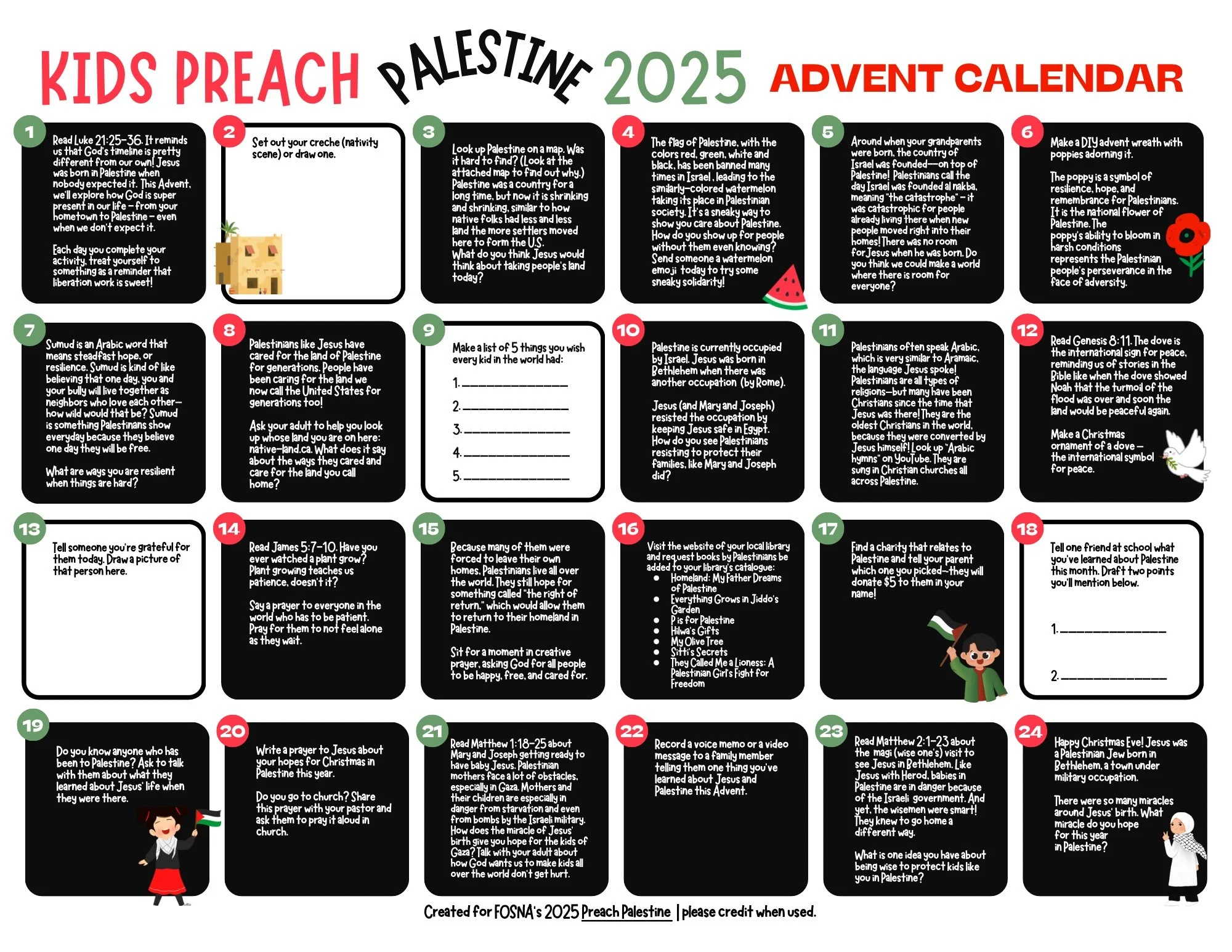 Kid’s Preach Palestine 2025 Advent Calendar