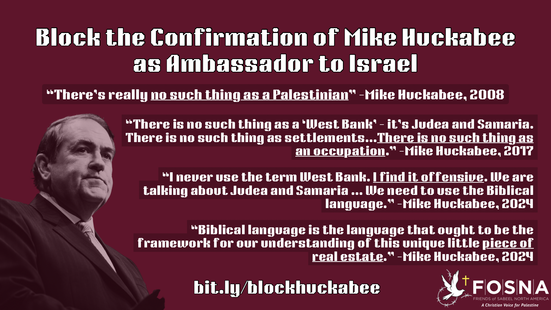 Block the Confirmation of Mike Huckabee