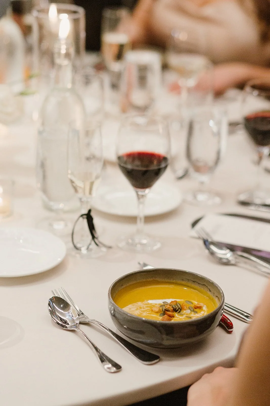 Butternut squash soup as a starter from LM Catering menu.