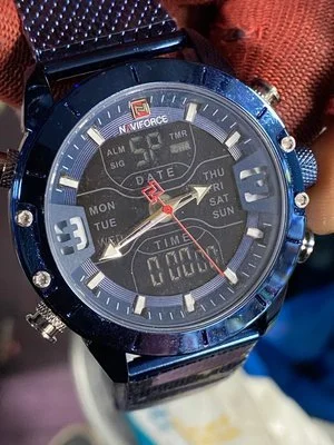 Naviforce Blue Digital Sports Stainless Steel Quartz Waterproof Military Chronograph Alarm Watch
