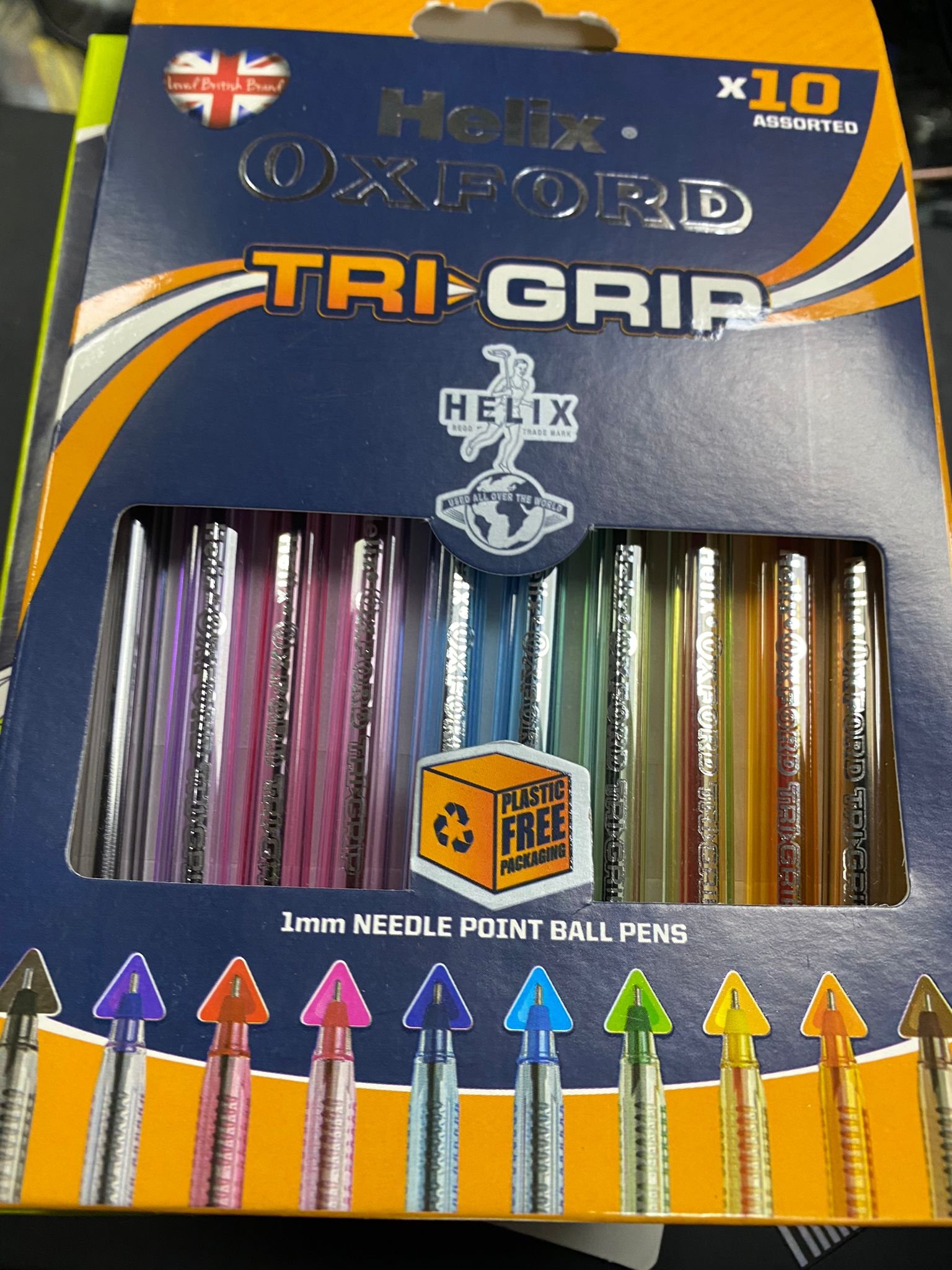 Helix Oxford Tri Grip 1mm Needle Point Ball Pens 10 Assorted Colours Pack | CONDITION - NEW | £4.99