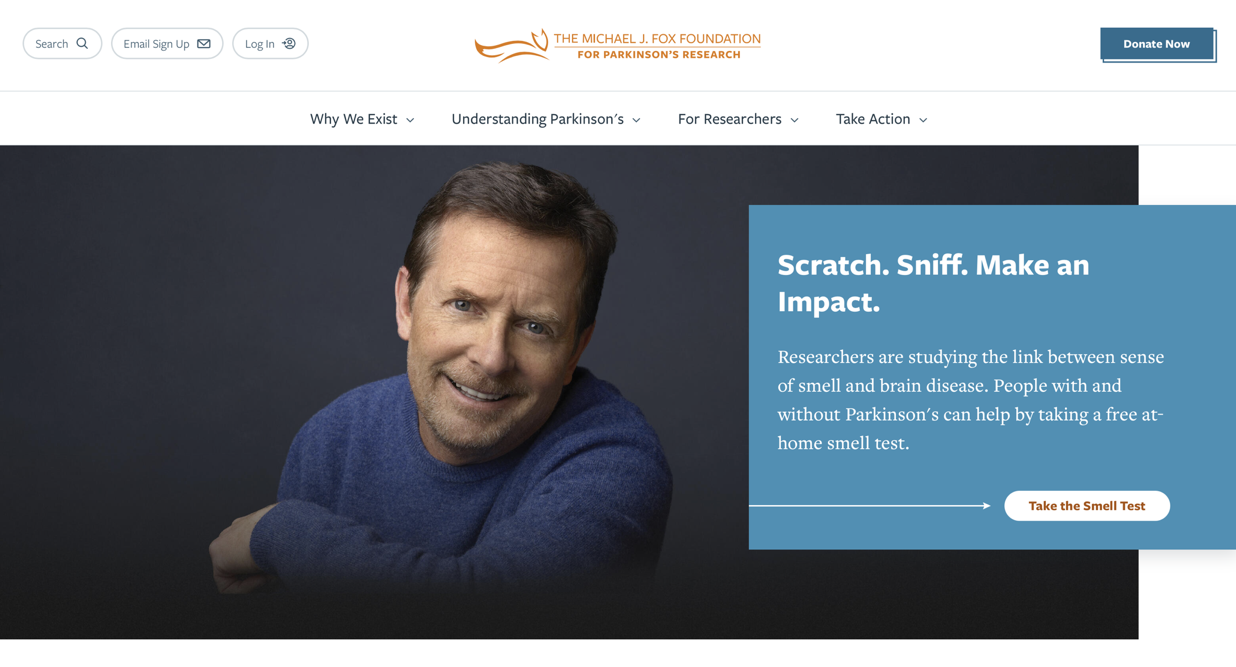 Michael J. Fox Foundation website homepage