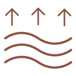 Illustration of water flowing upward, with three arrows pointing upward above wavy lines.