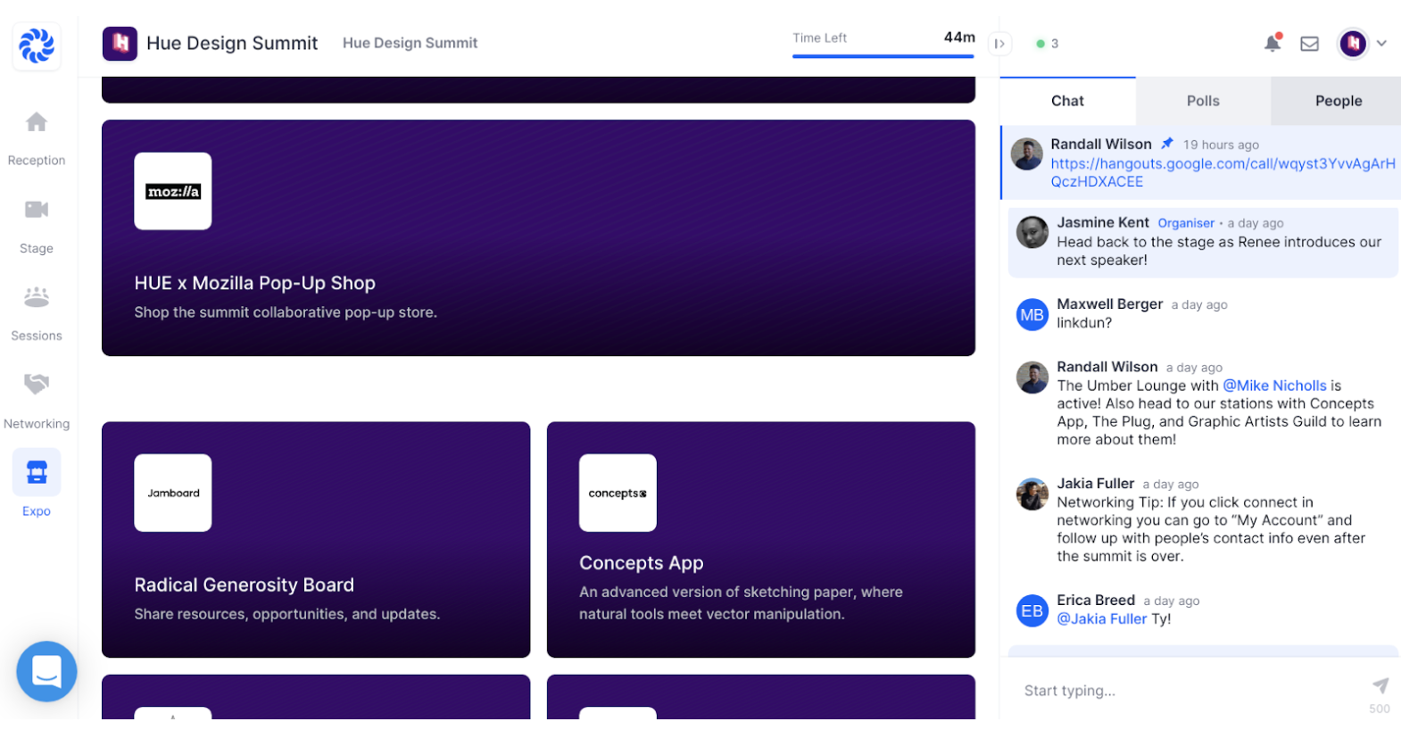 Vendor booth coordination and design for the virtual Hue Design Summit 2020 experience on Hopin.com.