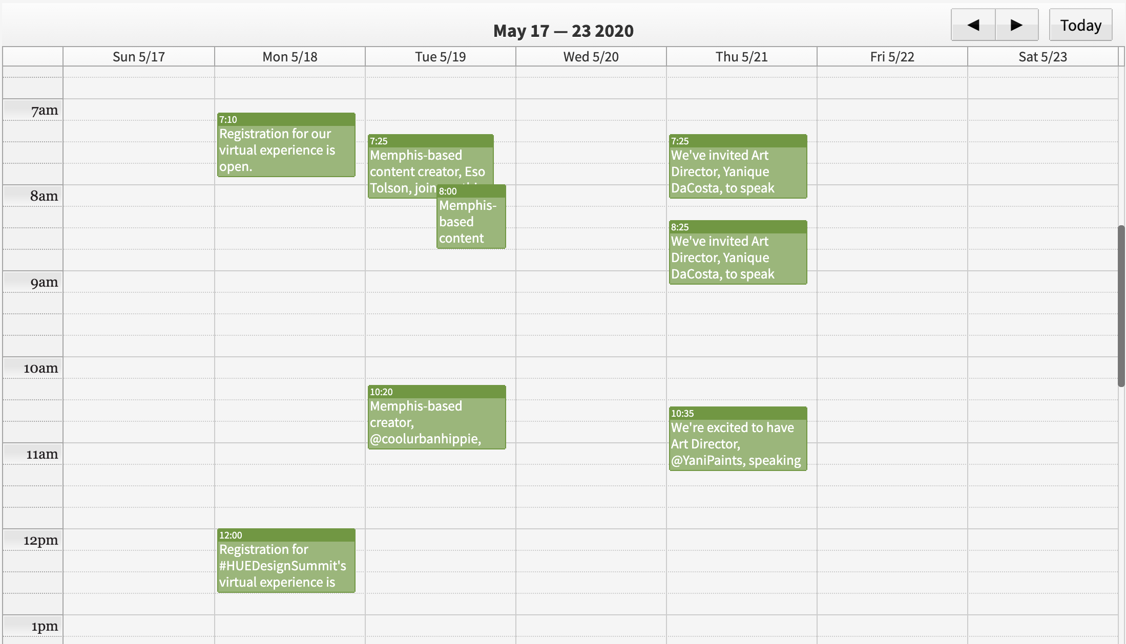Media planning and promotion in Hootesuite for Hue Design Summit integrated social media marketing.