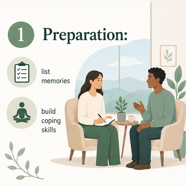 This infographic outlines the three phases of EMDR therapy—Preparation, Processing, and Integration