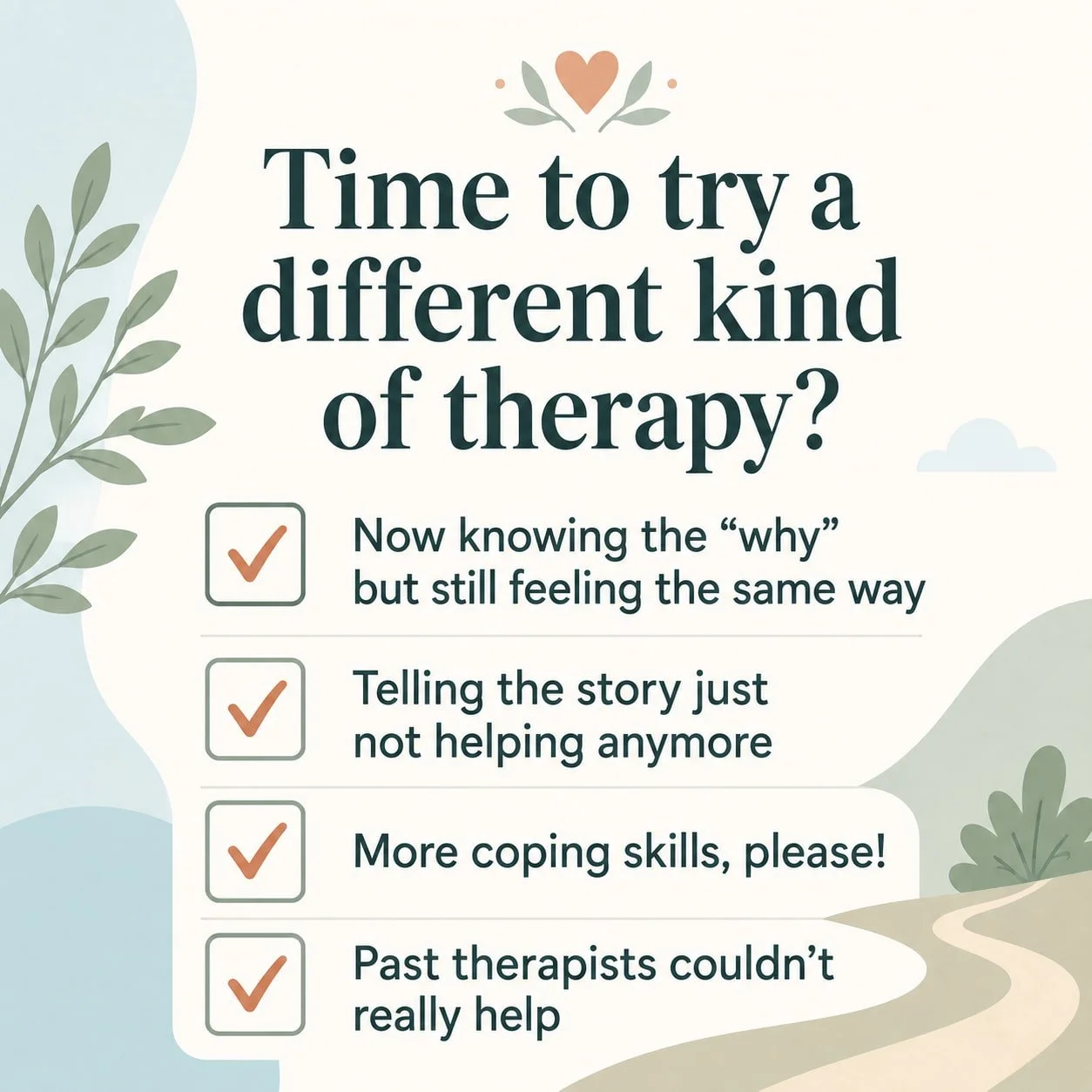 Check list of items indicating it may be time to try a different kind of therapy