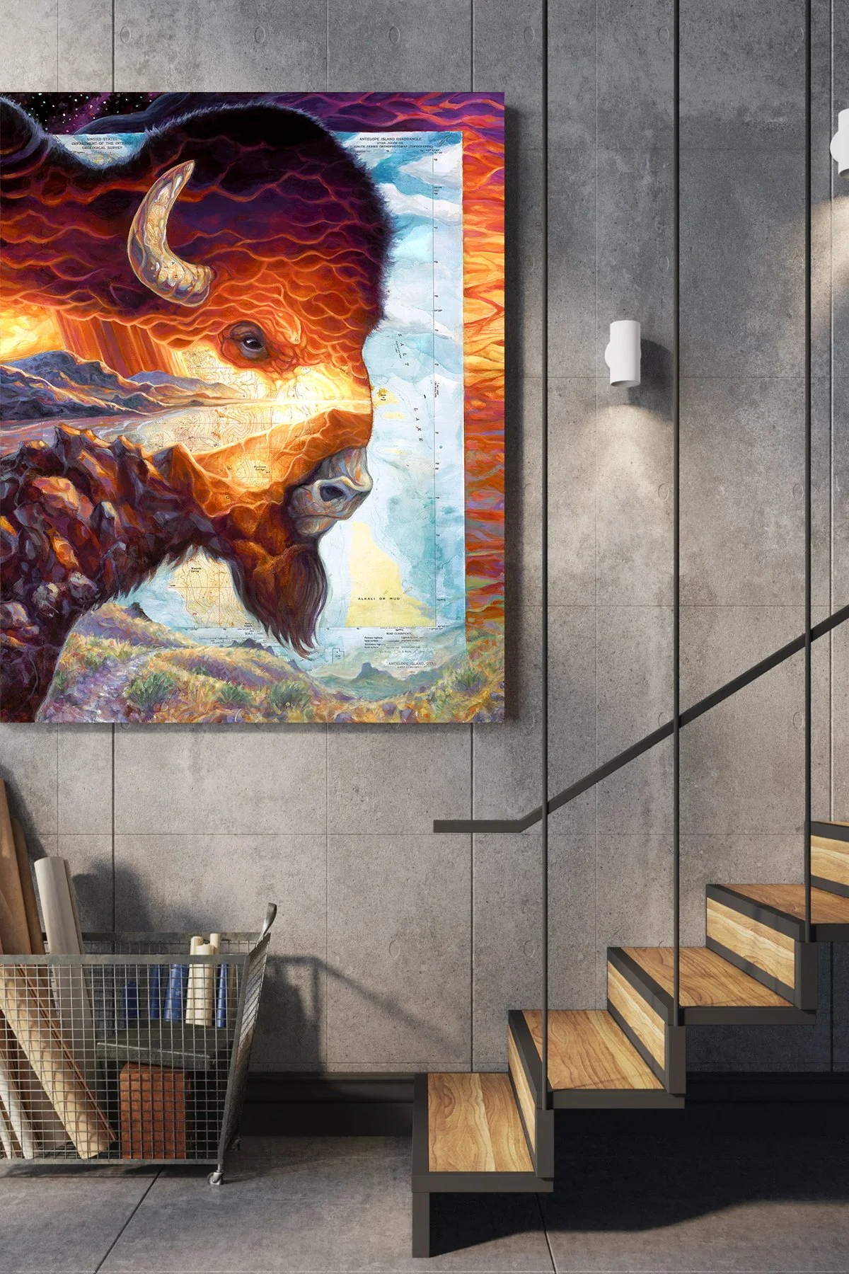 "After the Storm" 18" x 23" Bison on Topo Map Canvas Print