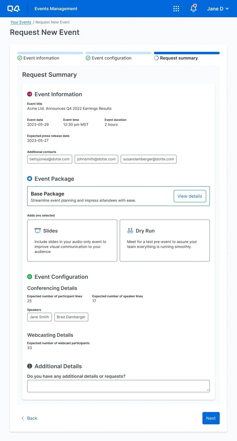(Tablet) Stepper applied to the event management application