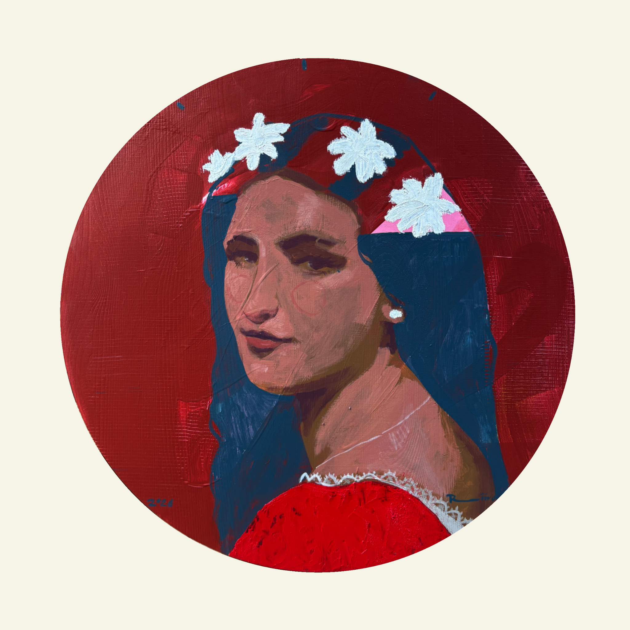 'Clandestine'
17" Diameter
Acrylic and Oil on Wood Panel