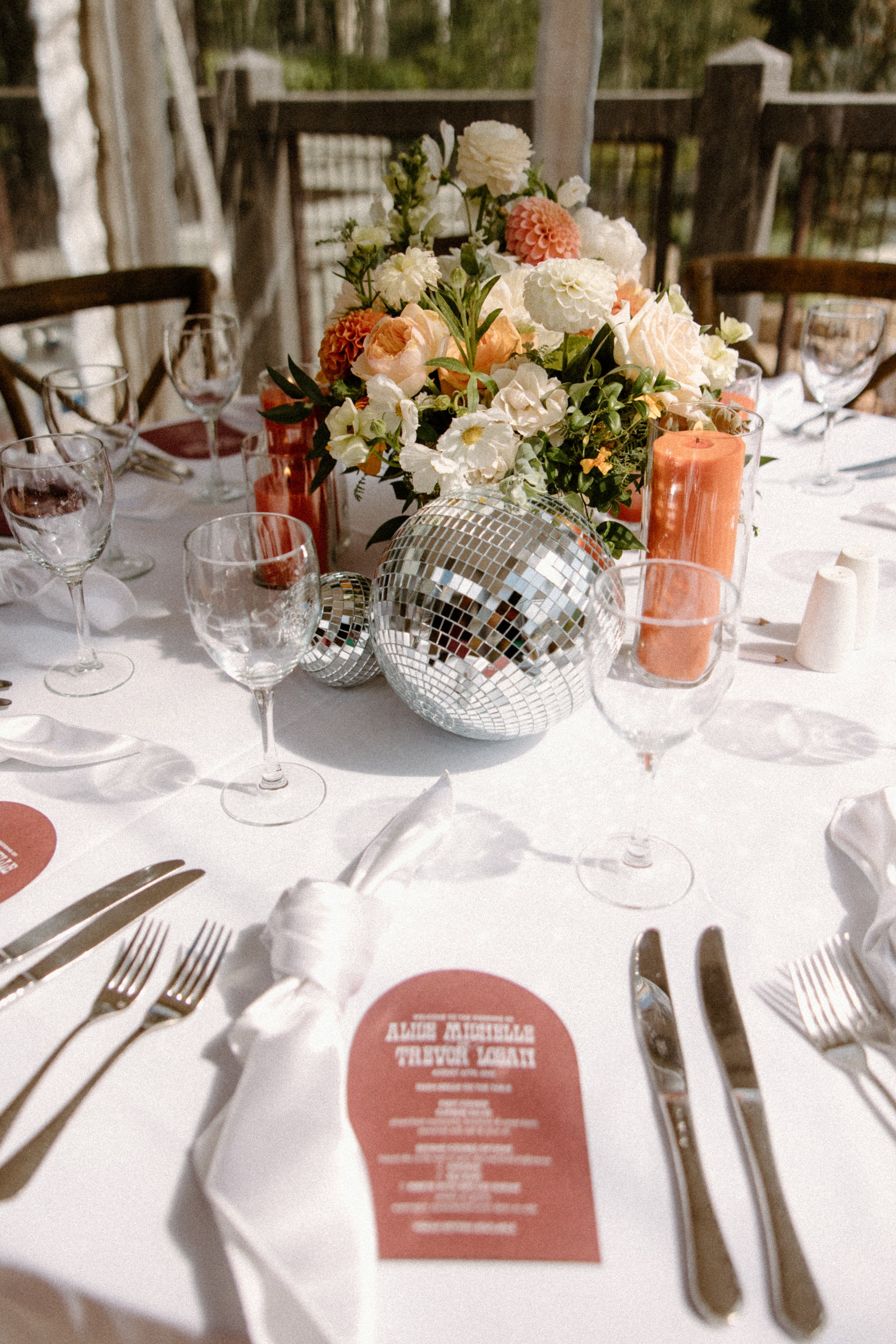 colorful flower centerpieces at Alice & Trevor’s Luxury Wedding in Aspen Colorado