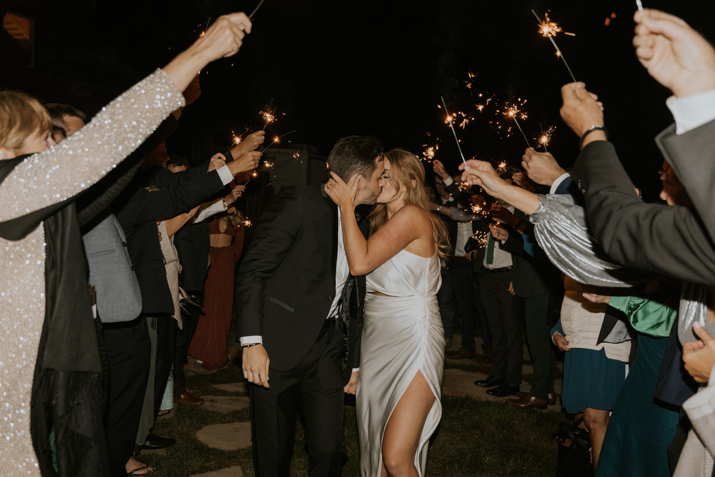 bride and groom send off at Emmy & Dick's Chic, Sophisticated Black-Tie Vail Wedding