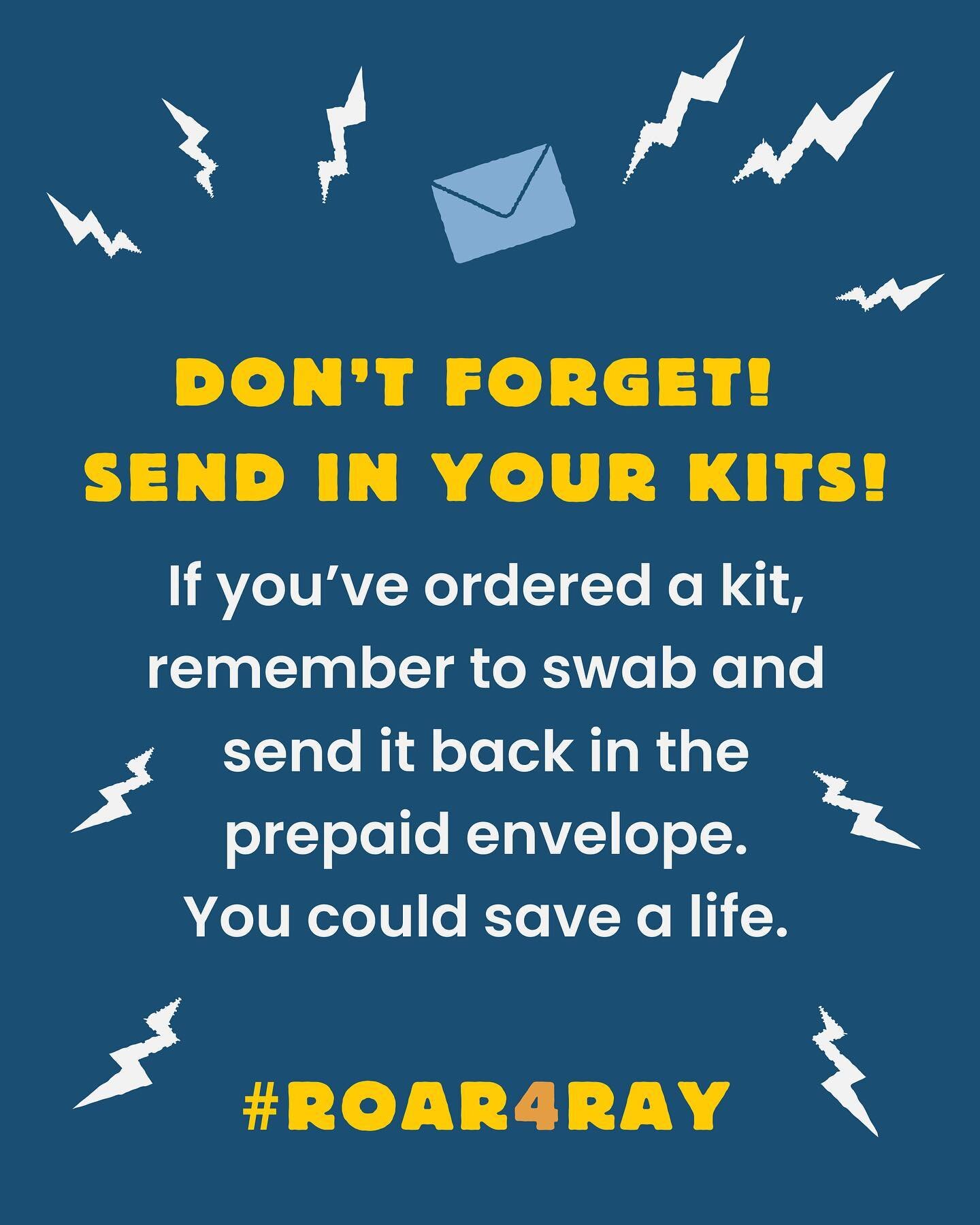 📣🦁 Don&rsquo;t forget! Thank you all so much for ordering your at-home swab kits. Make sure that once you&rsquo;ve received it, you send it back. In just 10 seconds, you could save a life!

1️⃣ If you haven&rsquo;t already, head to roar4ray.org to 
