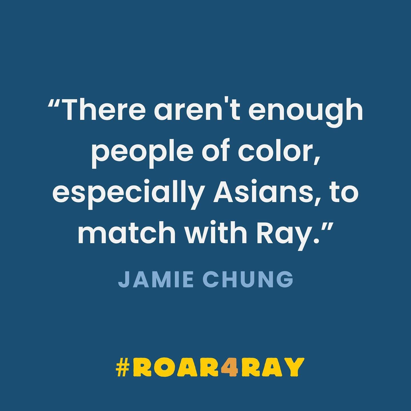 &ldquo;There aren&rsquo;t enough people of color, especially Asians, to match with Ray.&rdquo; - @jamiejchung

We&rsquo;re encouraging minority communities to register and get tested with @bethematch. The odds at finding a match drop significantly if