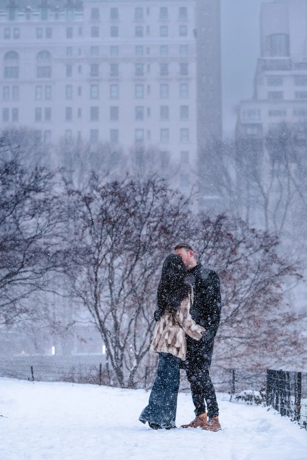 Winter engagement photos at Central Park, New York
