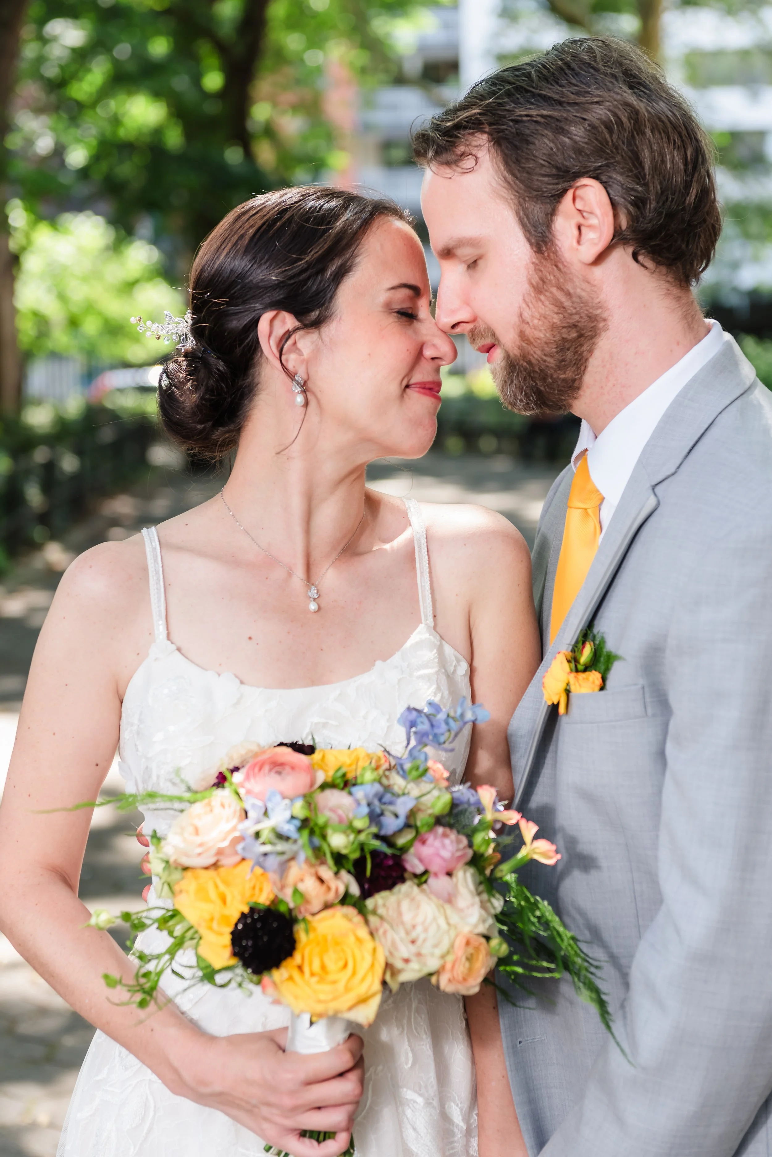 Bride and groom at Stuyvesant Park, Gramercy, New York