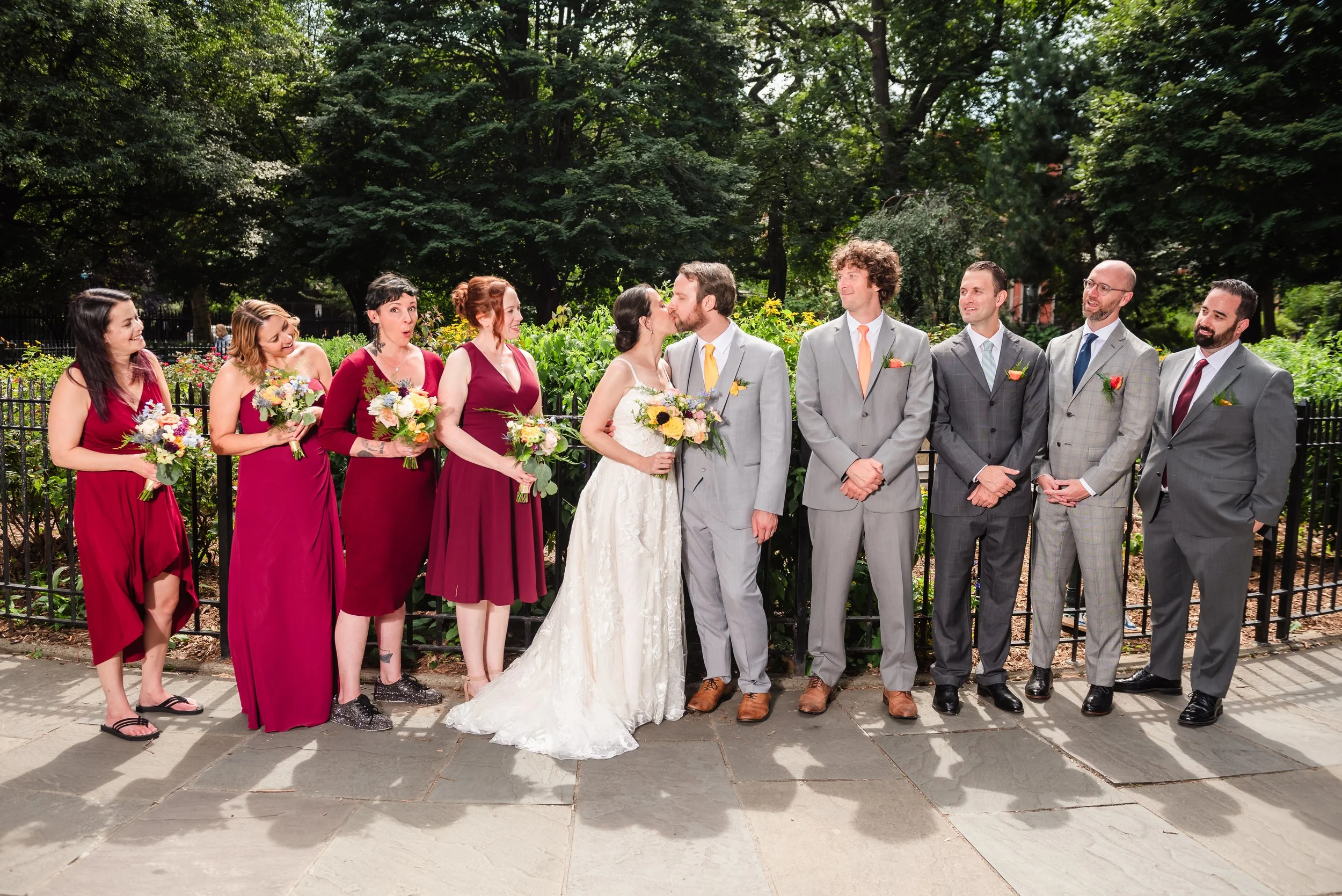 Wedding bridal party at Stuyvesant Park, Gramercy, New York