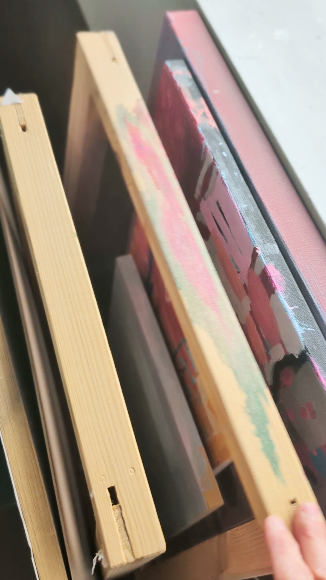 Canvas and stretcher bars in the studio