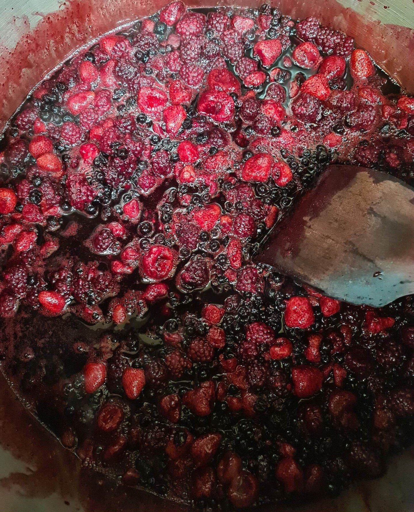 Bev's Red In The Face Many Berry Jam made in small batches with hand-picked, locally-grown berries and now back in stock in the Riverstone Kitchen deli and from our online store, with all the delicious berryness you can smother on freshly toasted sou