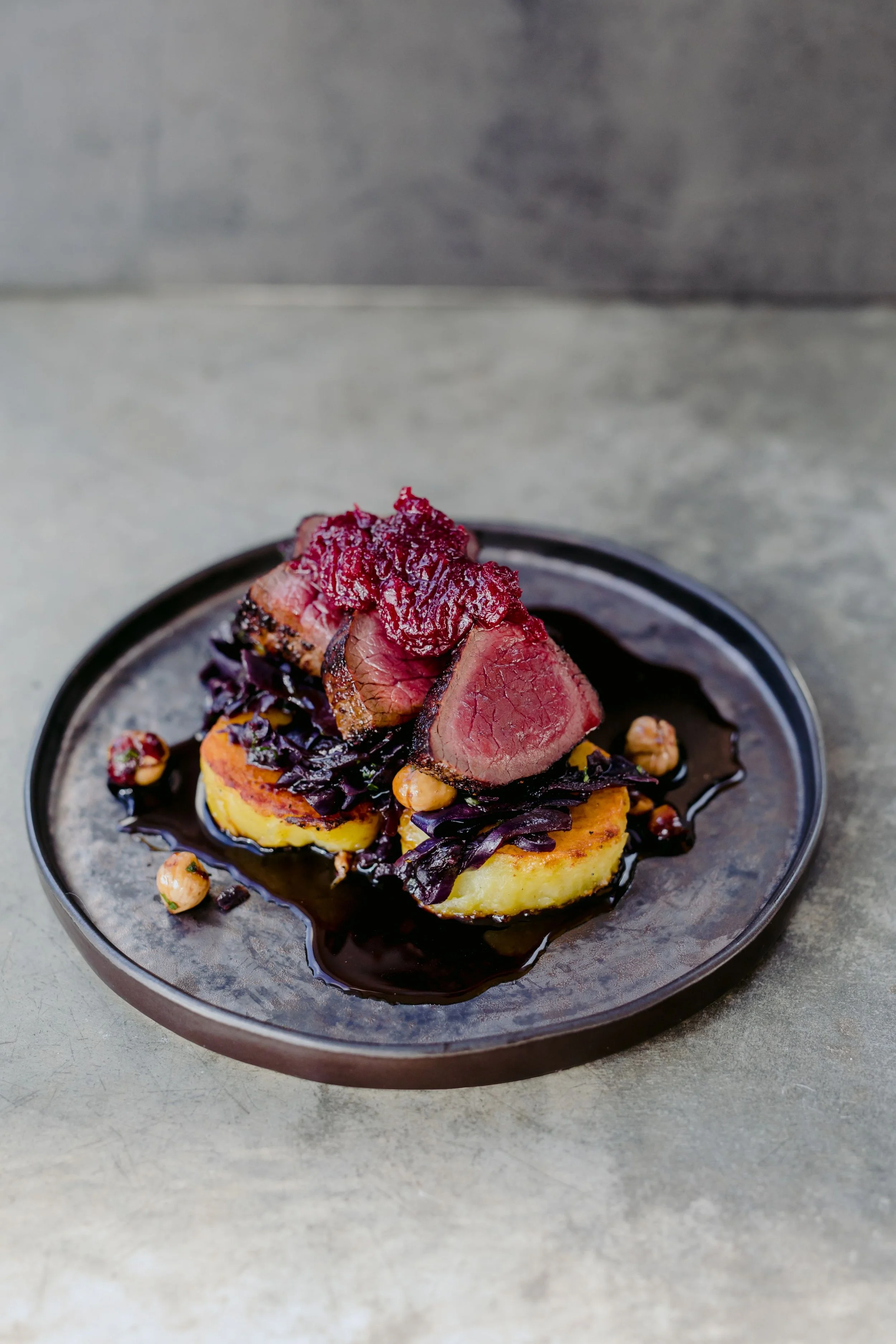 Venison with beetroot jam red salad.jpeg