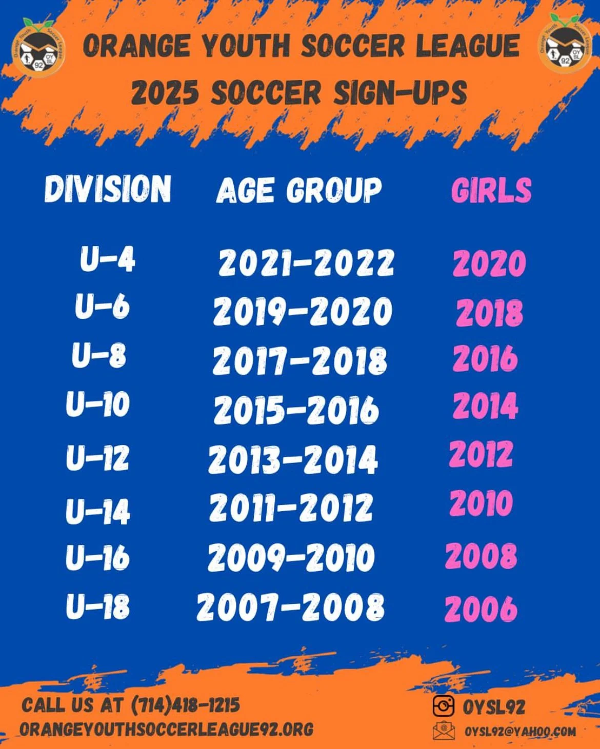 YOUTH SOCCER LEAGUE AGE GROUPS visual data 2