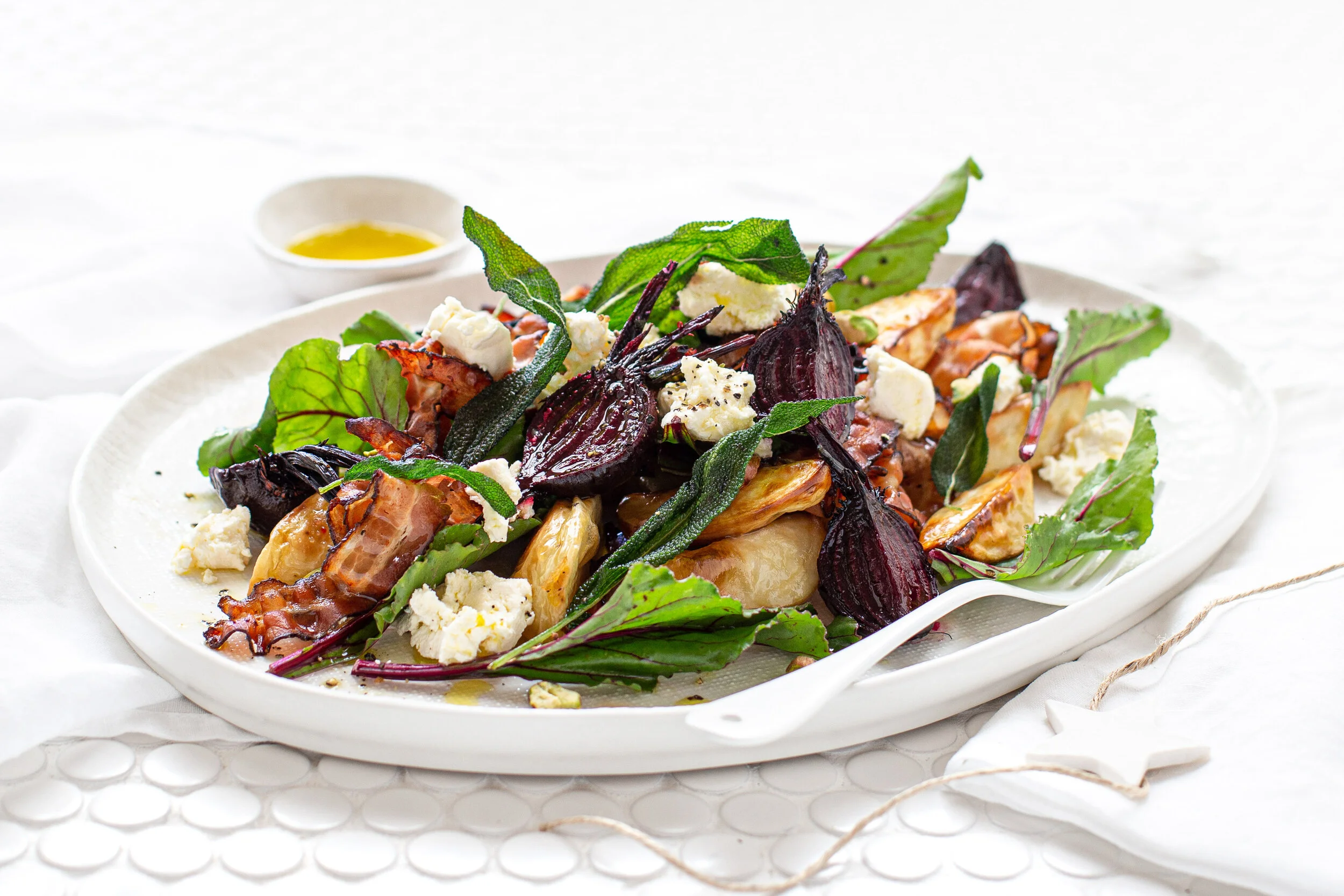 Crispy Gypsy Speck, Roasted Root Vegetable Salad with Persian Feta &amp; Sage