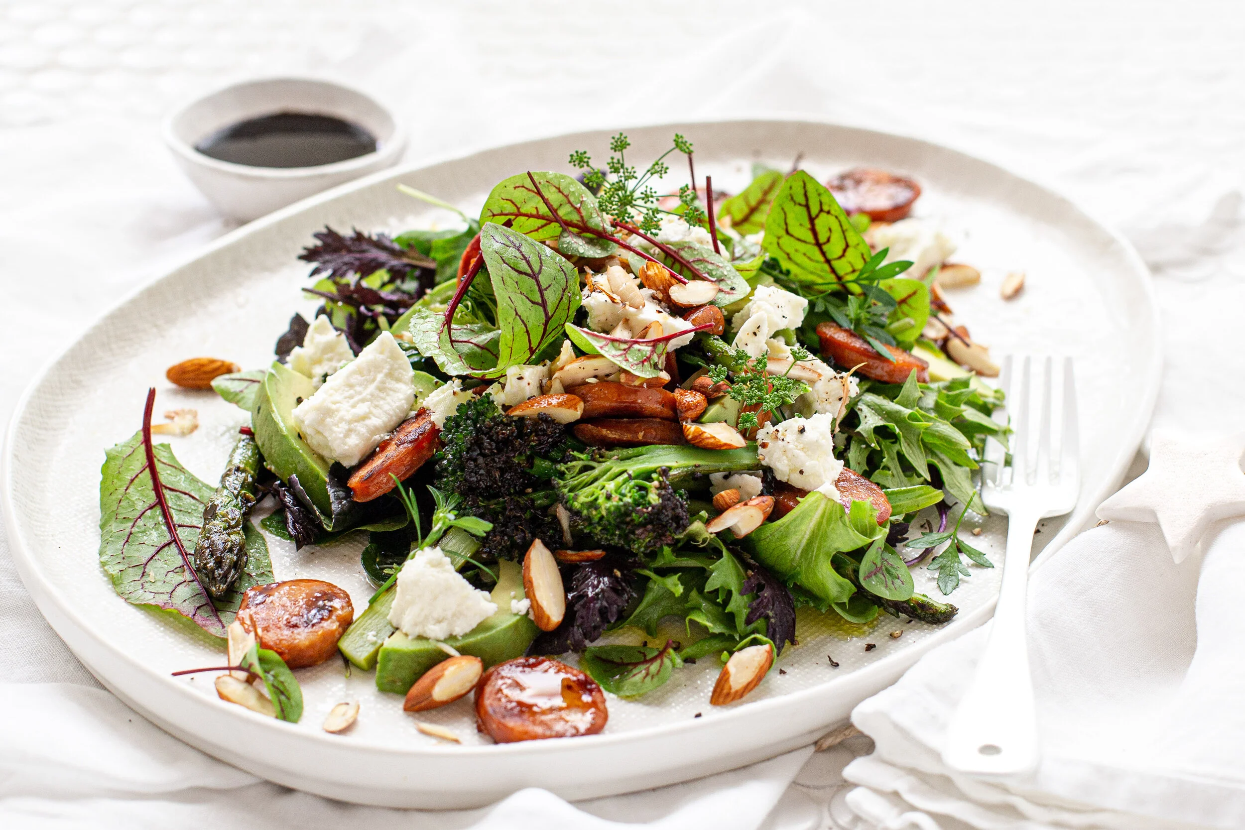 Chargrilled Chorizo, Asparagus &amp; Broccolini Salad with Persian Feta