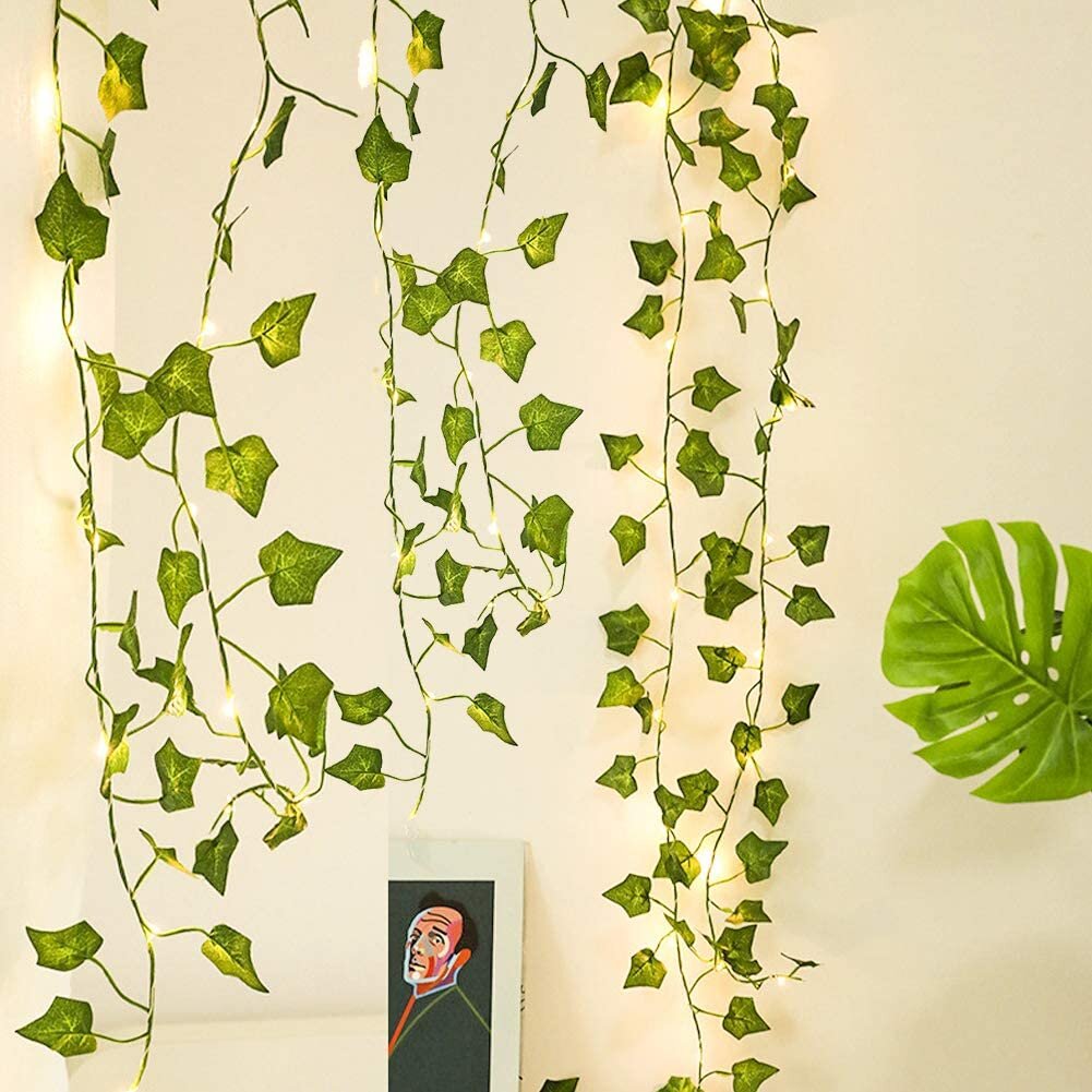 Fake Ivy Garland Vines Green Leaves Hanging Vine Fake Plants with 100 LEDs  Outdoor — cqure