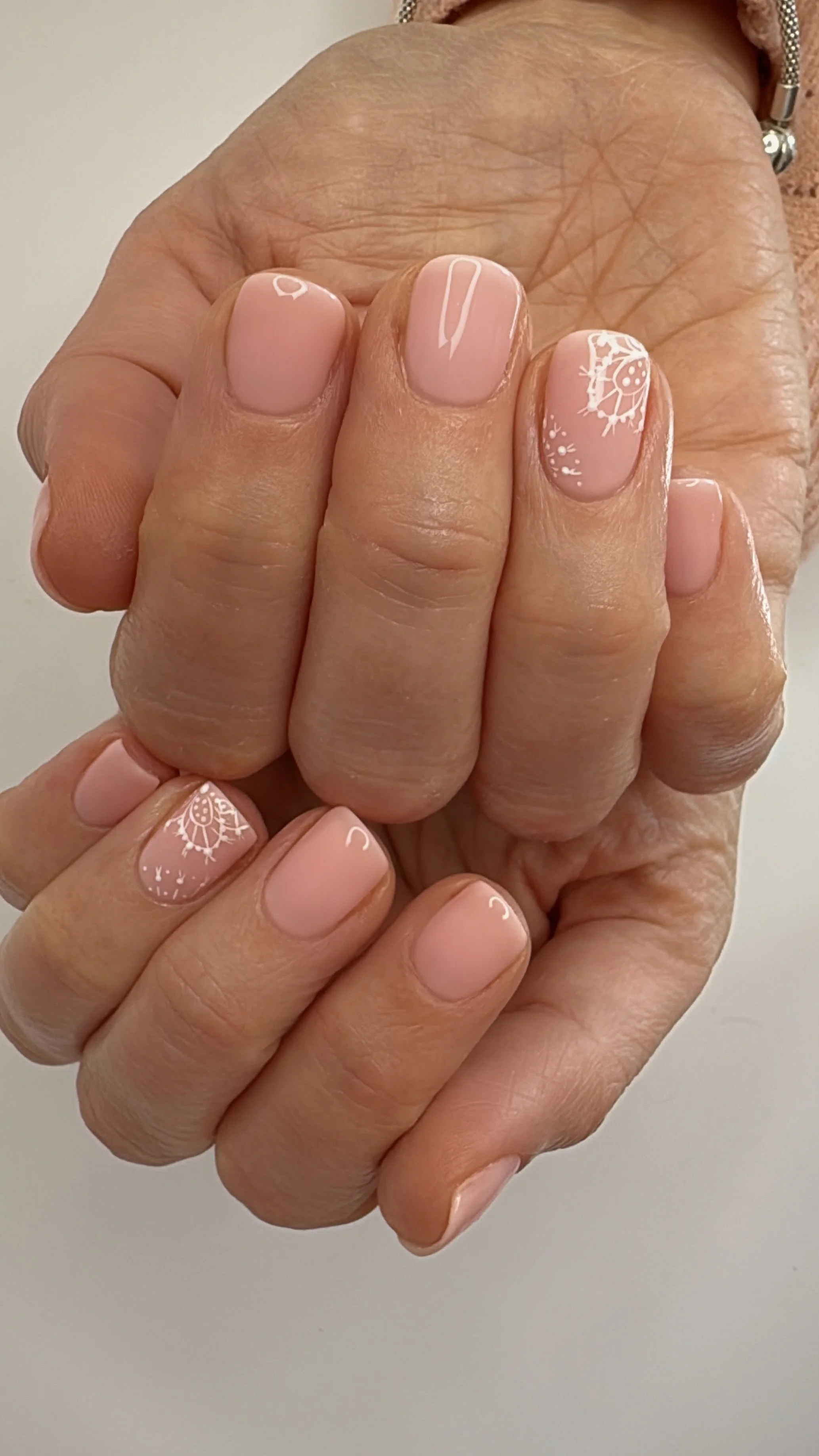 Understated Bridal Nails with Delicate Lace Details