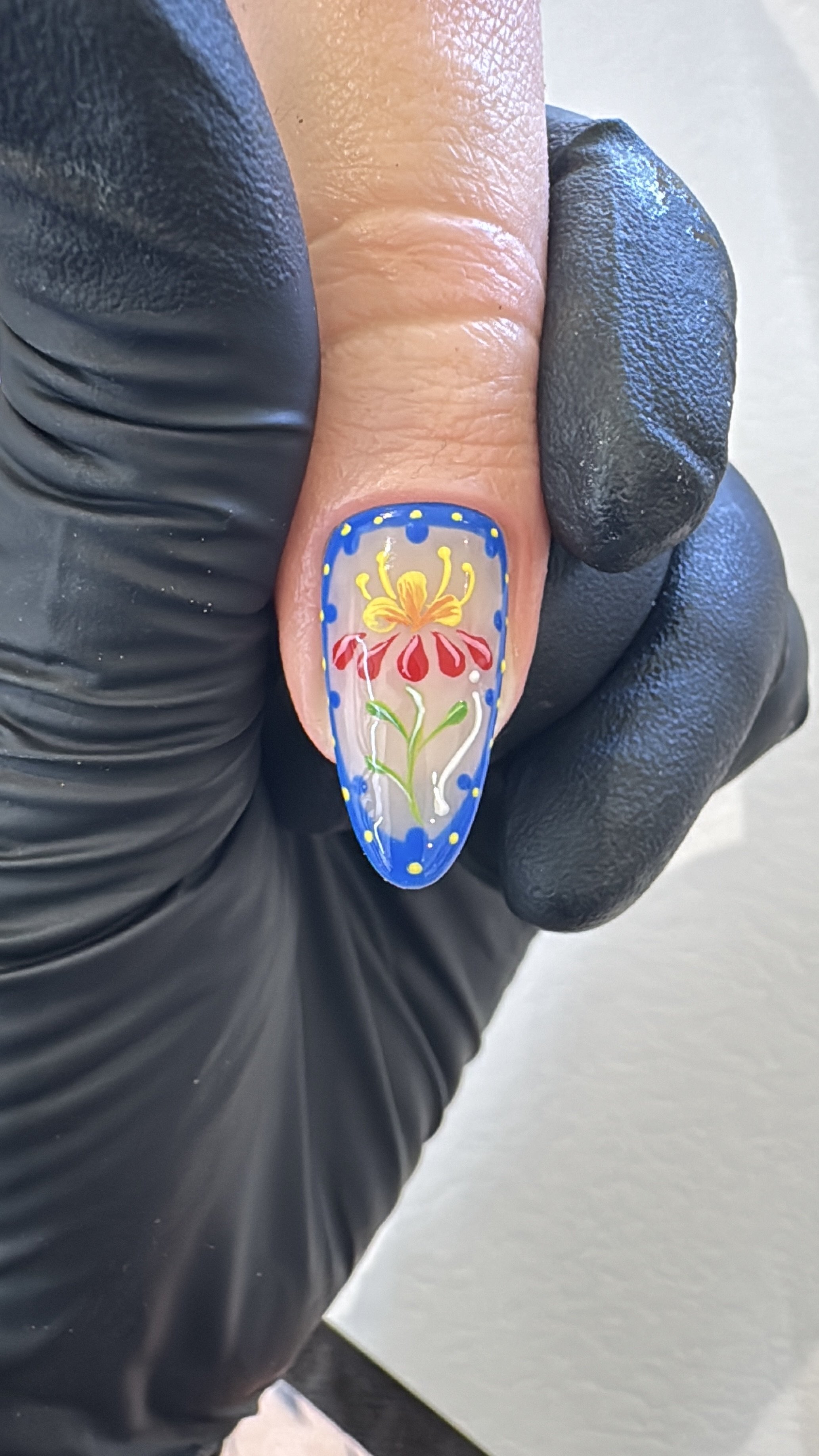 Hand-Painted Folk Art Floral Nail Design – Inspired by Traditional Tiles