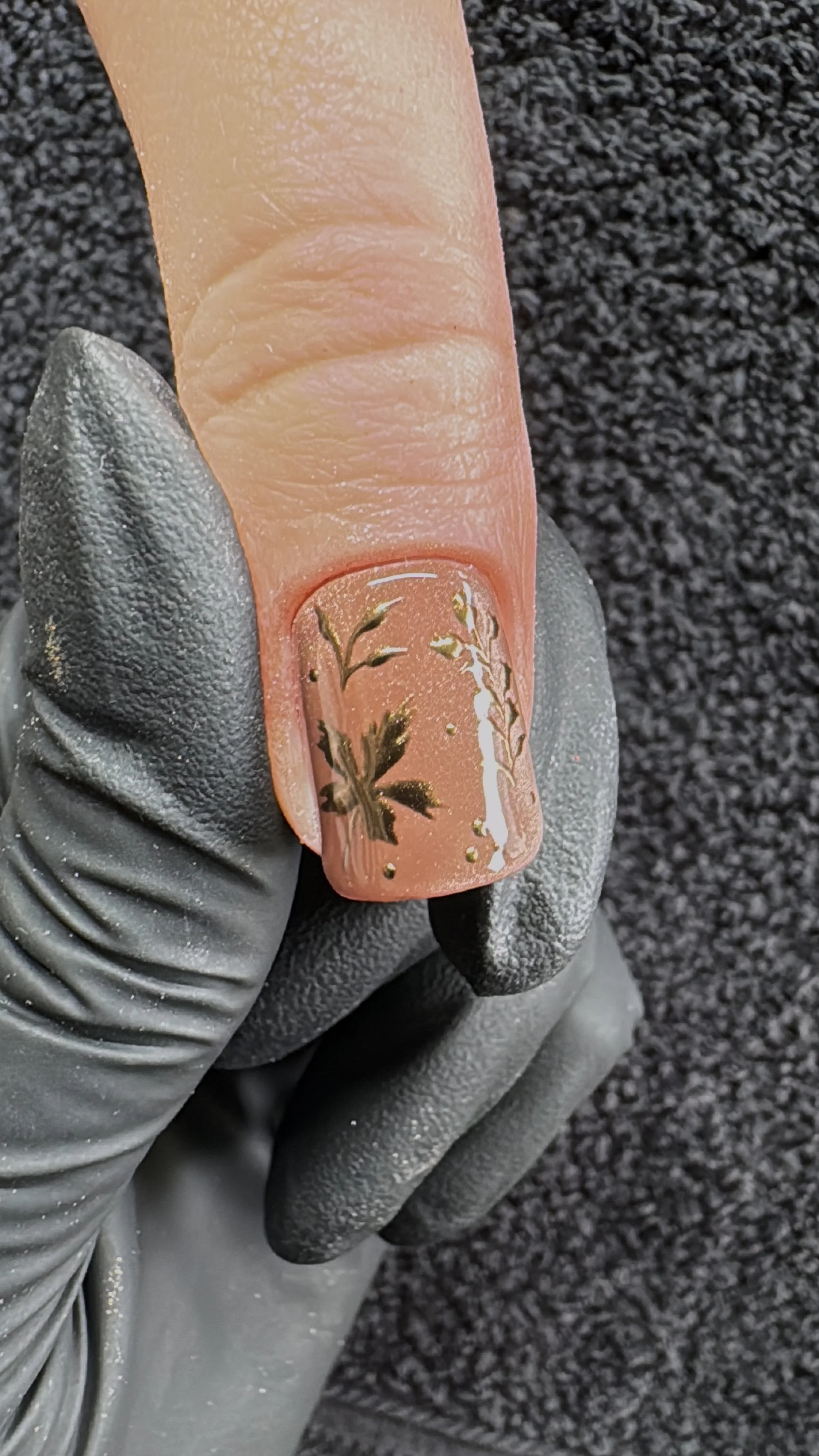 Hand Painted Autumn Leaves with Gold Chrome Nail Art