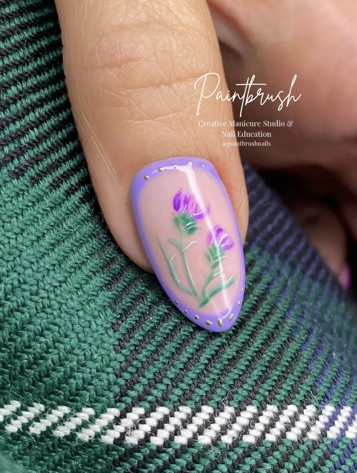 Burns Night Nail Art: Hand Painted Scottish Thistles in Purple &amp; Gold