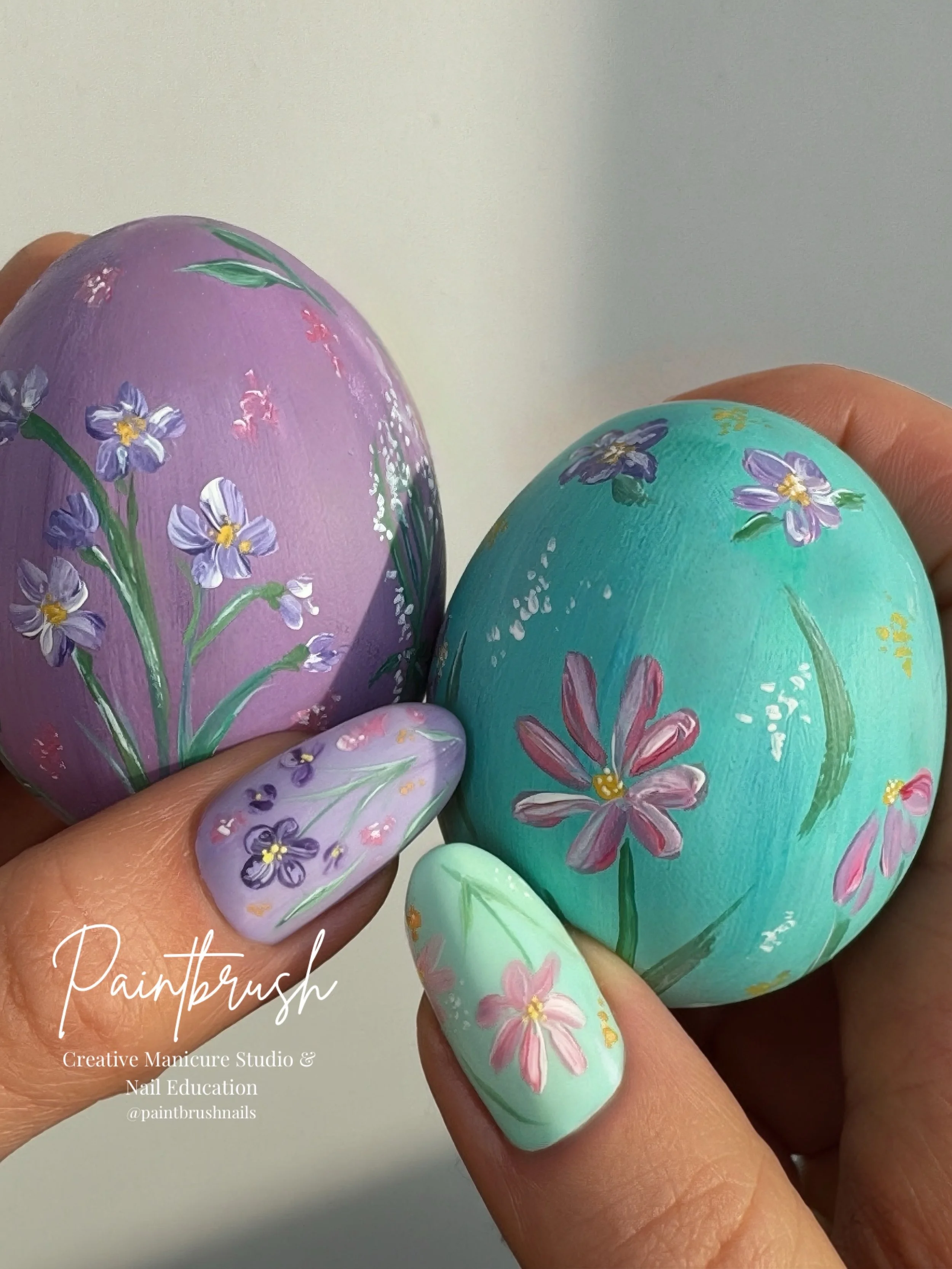 Lilac &amp; Mint Spring Nails with Handpainted Wildflower Easter Eggs