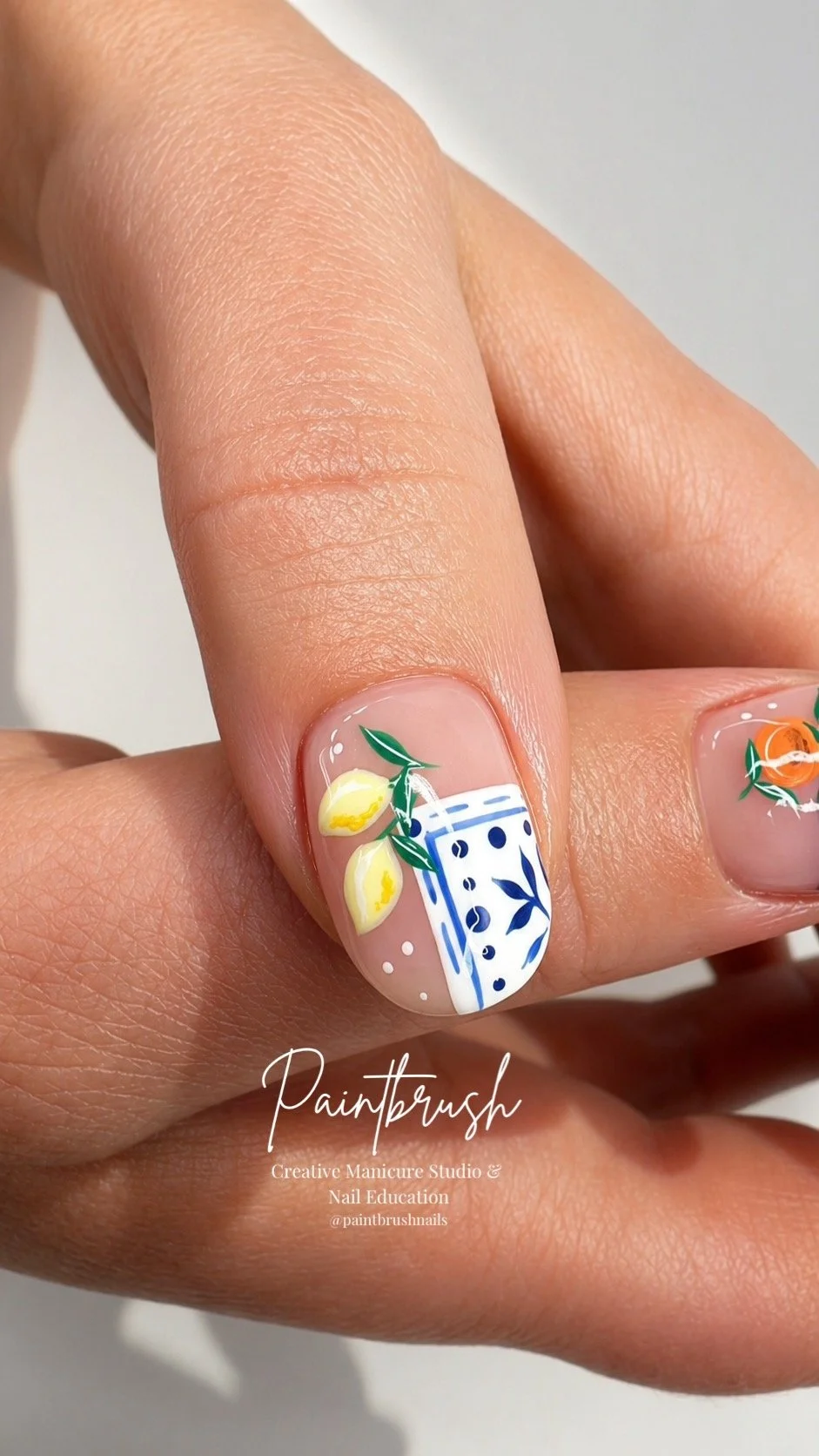 Portugal-Inspired Nails: Hand-Painted Tiles, Lemons &amp; Oranges