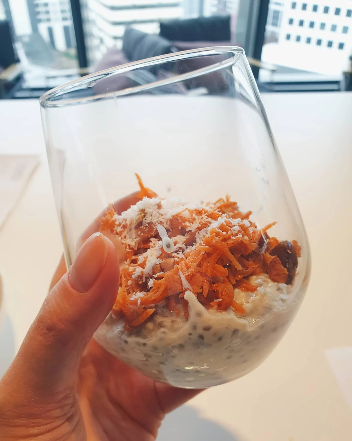 work perk 😍 carrot cake chia pudding for breakfast 🥕🎂

It's still honestly such a shock going from the APS to the private sector - when we didn't even have water in meetings in the APS majority of the time, to now at a top tier law firm, getting w