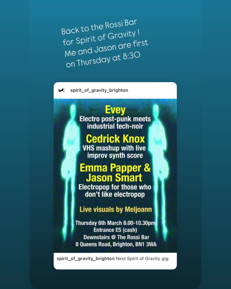 Gig tonight ! Back at the @therossibar for the infamous @spirit_of_gravity_brighton ! &pound;5 - Tickets on door. Starts at 8pm, me and Jason are on first at 8:30pm. Come along if you&rsquo;re free !