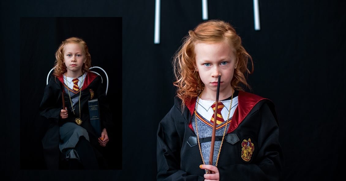 This girl went back and forth between dressing up like Ron or Hermione for her birthday. Ultimately she decided on Hermione because she felt like she couldn&rsquo;t get Ron&rsquo;s faces quite right. She was on cloud nine after we colored her hair an