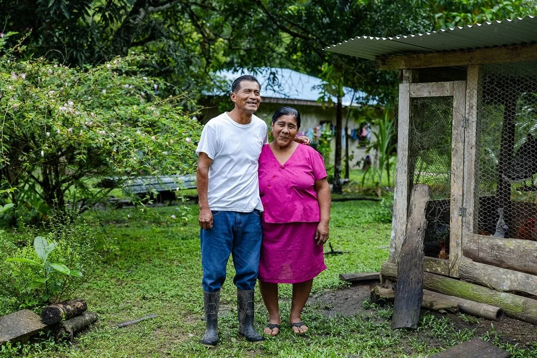 A few photos from our trip.
1. Mr. Victor and Mrs. Rita Cho, cacao farmers we visited with in San Antonio.
2. Cacao pods from Mr. Omar&rsquo;s farm. 
3. Mr. Omar pulling cacao pods down to show us.
4. Hibiscus 🌺 
5. Ben, Austin, Mr. Victor and 