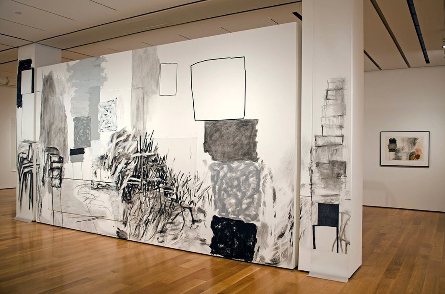  Rocio Rodriguez,  In and Out,  2013. Charcoal, graphite, acrylic paint, tape, vellum paper, High Museum of art site specific installation​ 