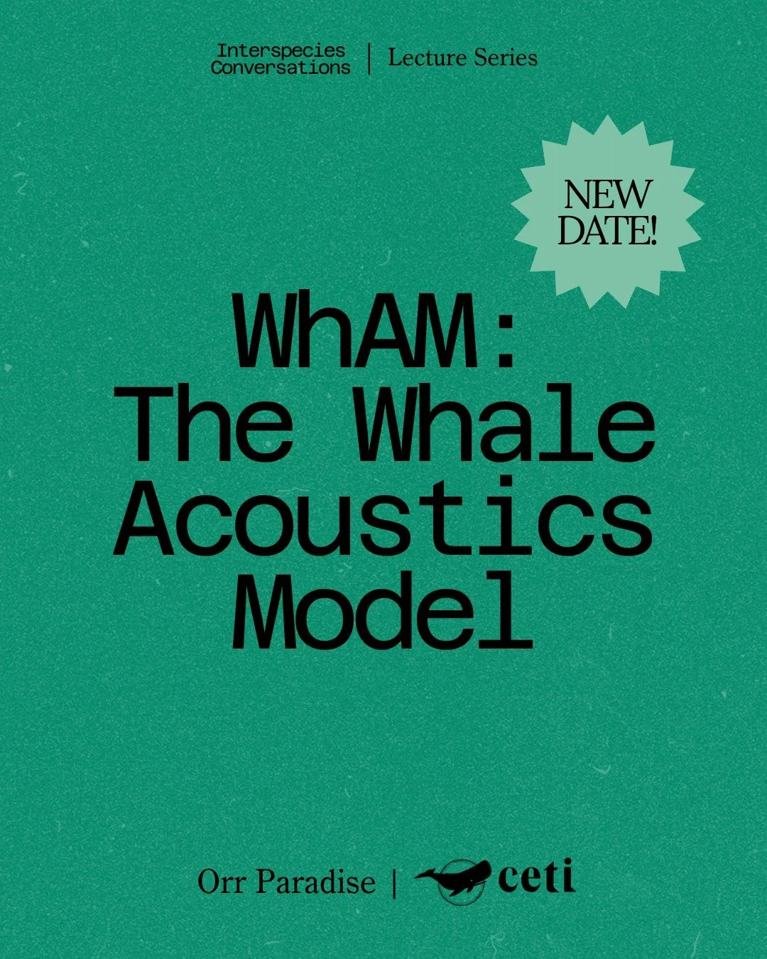 📣 Update: Lecture Rescheduled!
Our upcoming lecture will now take place on April 4 &mdash; same time, same event.

Join Orr Paradise for our lecture introducing @ProjectCETI&rsquo;s WhAM.

WhAM (Whale Acoustics Model) is a transformer-based acoustic