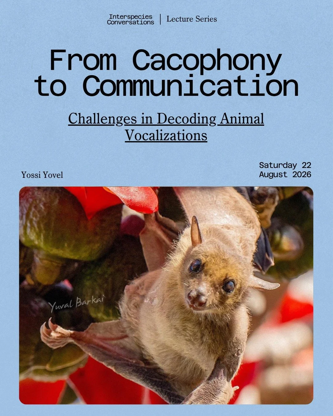 📣 New lecture! From Cacophony to Communication&hellip;

In this upcoming talk, Prof Yossi Yovel challenges an implicit assumption in AI-driven animal communication research that acoustic similarity approximates perceptual similarity.

Drawing on res