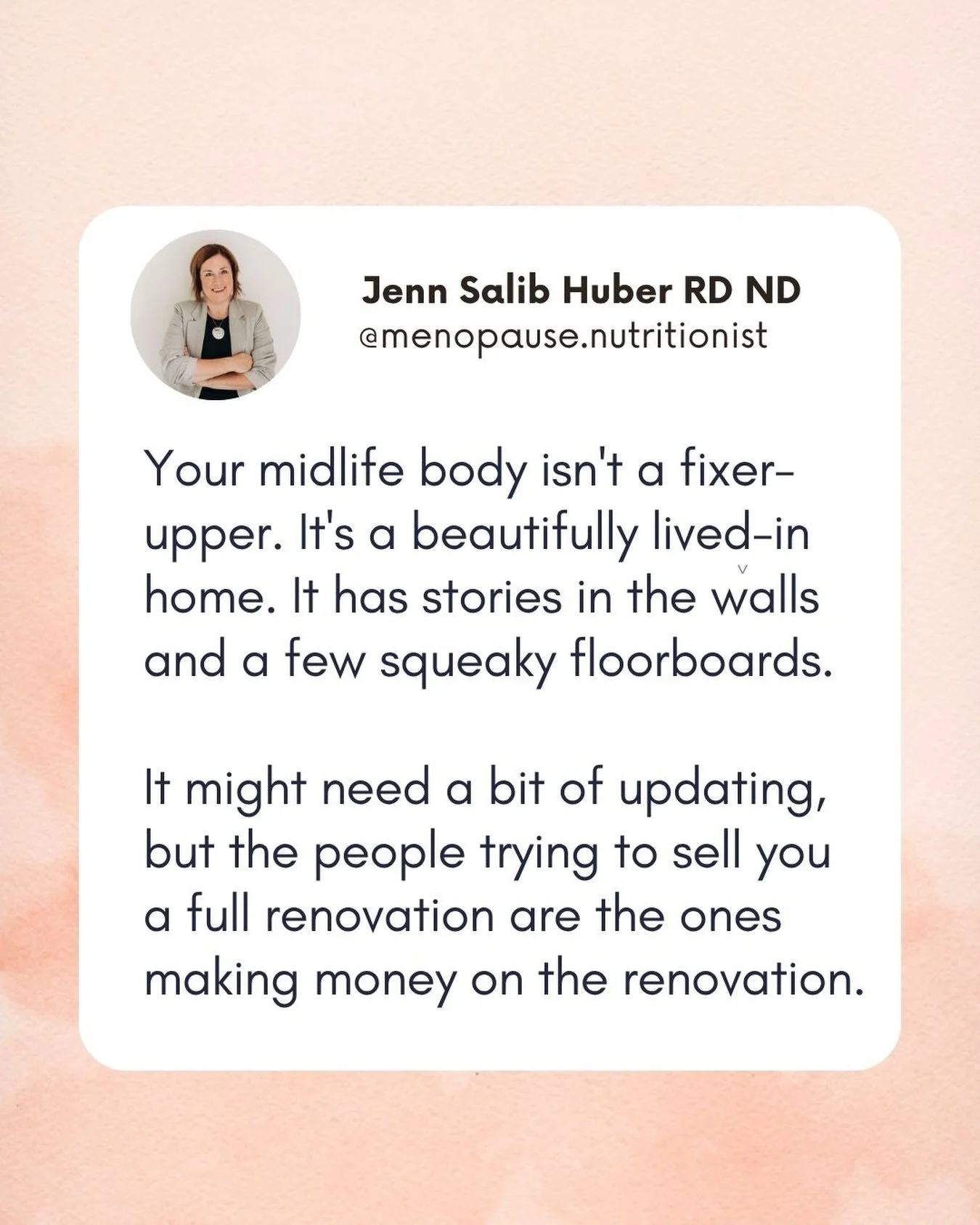 Your midlife body isn&rsquo;t a fixer-upper. It&rsquo;s a beautifully lived-in home with stories in the walls.❤️

Diet culture might try to convince you it needs a full renovation&hellip;

But what if you just... maintained it? Honoured it? Cared for