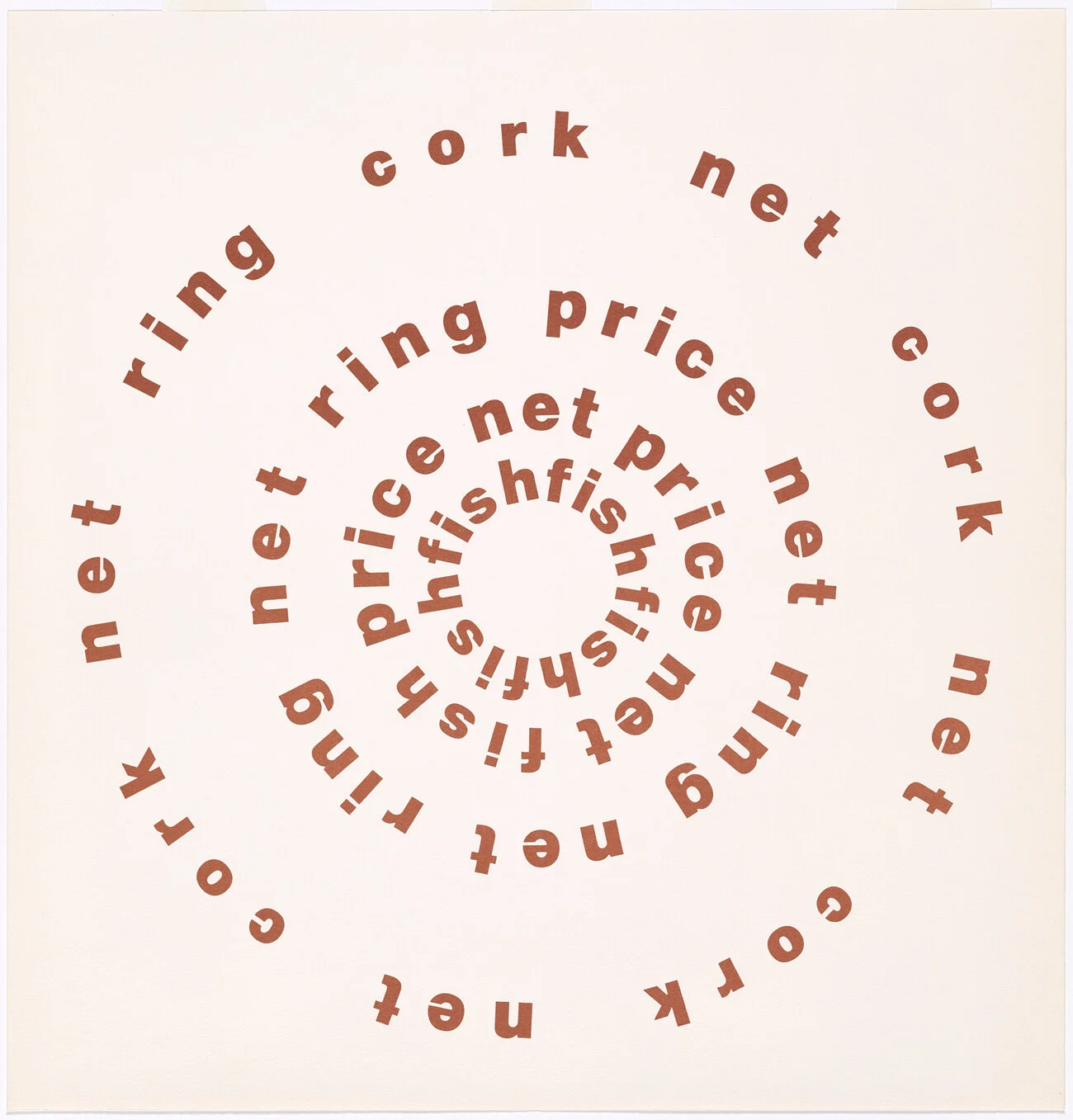 Cork/Net, Ian Hamilton Finlay. From The Blue and the Brown Poems (New York: Atlantic Richfield Company & Jargon Press, 1968). The Getty Research Institute, 2016.PR.36. By courtesy of the Estate of Ian Hamilton Finlay